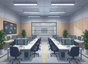 Firefly Gemini Flash Generiere eine Illustration im Querformat von einem modernen Computerraum in einer JV 962177 (1)