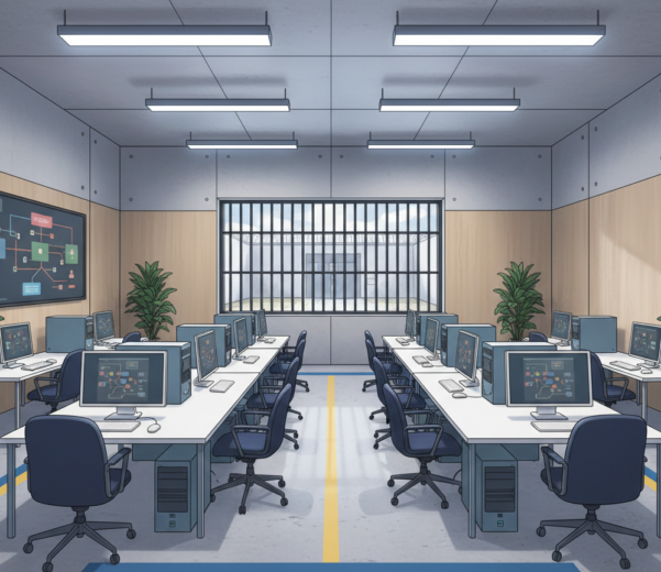 Firefly Gemini Flash Generiere eine Illustration im Querformat von einem modernen Computerraum in einer JV 962177 (1)