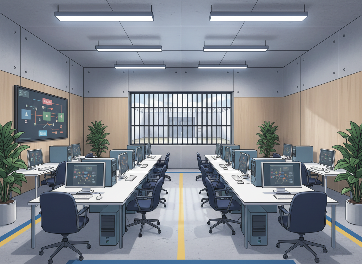 Firefly Gemini Flash Generiere eine Illustration im Querformat von einem modernen Computerraum in einer JV 962177 (1)